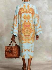 Đầm dài Kaftan thanh lịch dành cho nữ, kiểu Bohemian cổ đứng với vạt bất đối xứng, thích hợp cho mùa xuân. - Nhiều màu - Xem 2