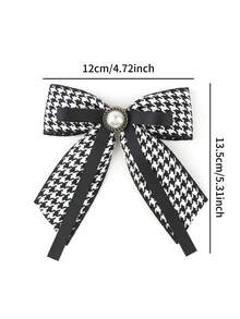 1pc Women's Black Houndstooth Faux Pearl & Rhinestone Bowknot Collar, Suitable For Daily Outings, Dates, Parties,Graduation Outfit,Disco - Black - View 5