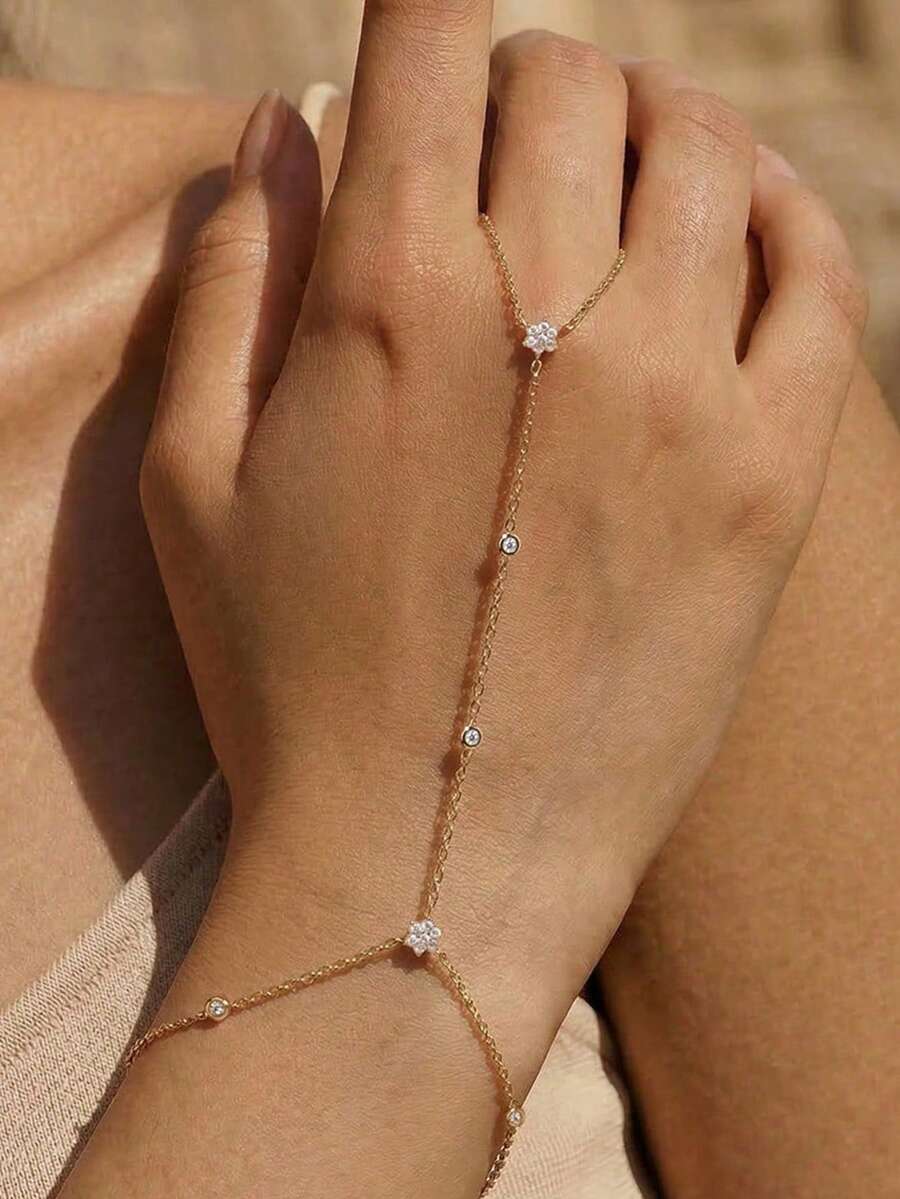 EleRunis 1 chiếc vòng tay/dây chuyền hình cỏ bốn lá nhỏ nhắn bằng bạc Sterling 925 dành cho nữ, đính đá Cubic Zirconia, trang sức cơ thể đeo hàng ngày, thích hợp cho đám cưới, tiệc tùng, lễ đính hôn, kỷ niệm, ngày Valentine. - Vàng - Xem 1