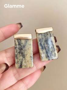 1 Pair Resin Rectangular Stone Texture Earrings, Vintage Casual Versatile Party Personalized Earrings For Women - Grey - View 3