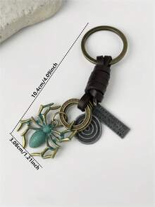 1pc Antique Bronze Leather Keychain Pendant, Spider Charm, Minimalist & Fashionable Unisex Key Chain, Unique Design - Army Green - View 5