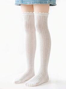 2 piezas/paquete Calcetines rectos finos de malla con repelente de mosquitos para niña hasta la rodilla - Blanco - Ver 3