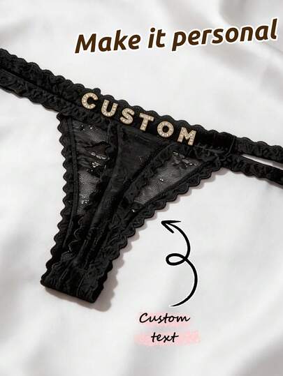 Quần lót dây ren gợi cảm đính chữ pha lê tùy chỉnh, có tên cá nhân hóa, quần lót bikini dây chữ T, món quà dành cho bạn gái, vợ, ngày Valentine, Giáng sinh, Halloween, Lễ Tạ ơn hoặc sinh nhật. (Gói quà du lịch)