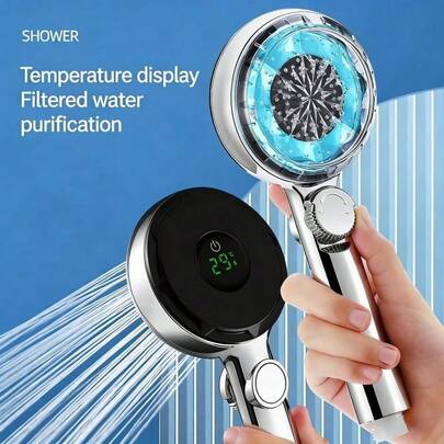 Vòi sen hiển thị nhiệt độ, vòi sen gia dụng có bộ lọc, vòi sen cầm tay tương thích với bình nước nóng và thiết bị sưởi ấm phòng tắm, vòi sen tăng áp.