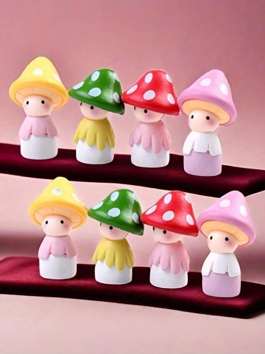 2pcs/10pcs Random Mushroom Fairy Doll, Fairy Garden Decor, Creative Cartoon Figurine, Resin Miniature Mushroom Statue, Suitable For Cake, Dollhouse, Garden Decor, DIY Accessories - Mushroom - View 1