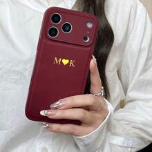 Funda de teléfono de lujo personalizada de piel sintética con inicial personalizada, compatible con iPhone 13 a 17 Pro Max y Plus, con grabado en relieve de lámina caliente 3D, diseño resistente a golpes, disponible en varios colores - Rojo - Ver 6