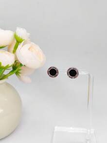 1 Đôi bông tai đinh tròn màu đen cổ điển, thích hợp để đeo hàng ngày. - tròn - Xem 5