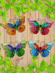 Décoration extérieure papillon doré métallique, papillon en fer avec crochet, peint par pulvérisation et résistant à la rouille, convient pour le balcon, le jardin, la clôture, la cour, la décoration murale - Type B - Voir 9