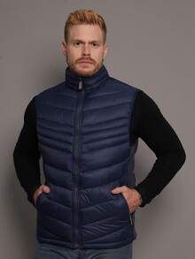 Men's Double-Sided Puffer Vest With Zipper For Winter - Azul Marino - Ver 11