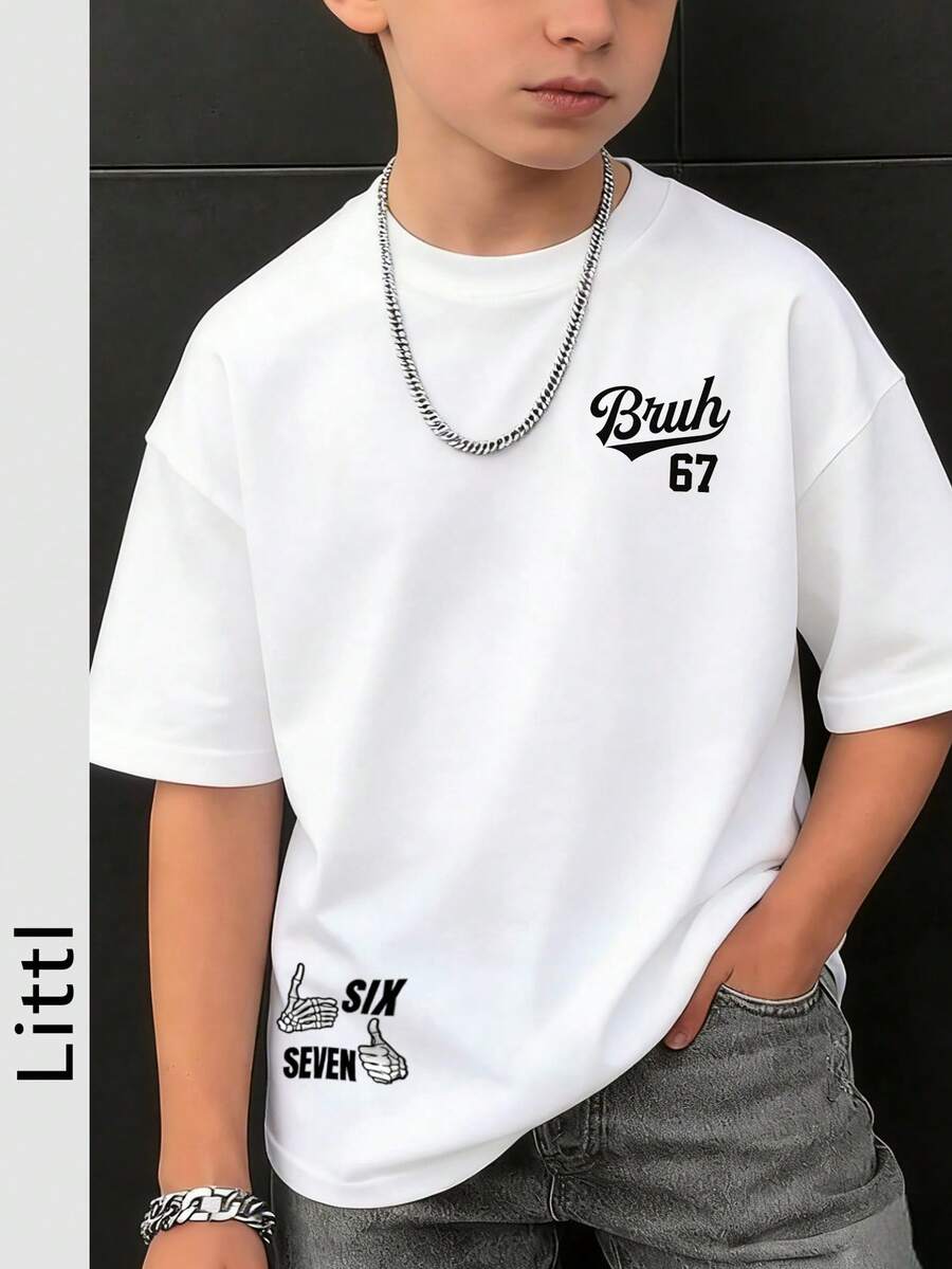 Áo thun ngắn tay cổ tròn in họa tiết dành cho bé trai tuổi teen, kiểu dáng thường ngày, thích hợp mặc mùa hè. - trắng - Xem 1