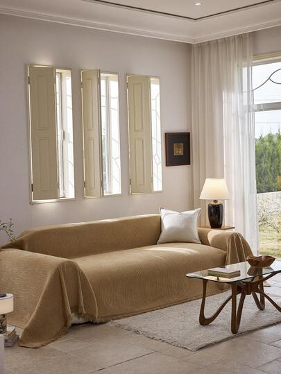 1pc Chenille Sofa Towel With Tassels, All-Season Pet Friendly Sofa Protector Throw With Non-Slip Backing, Sofa Slipcover For Living Room Furniture, Machine Washable Decorative Sofa Blanket (New Design)