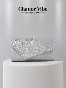 Sparkling Rhinestone Decorated Evening Clutch - Silver Glitter Envelope Bag With Detachable Chain, Suitable For Weddings, Galas And Parties - Silver - View 10