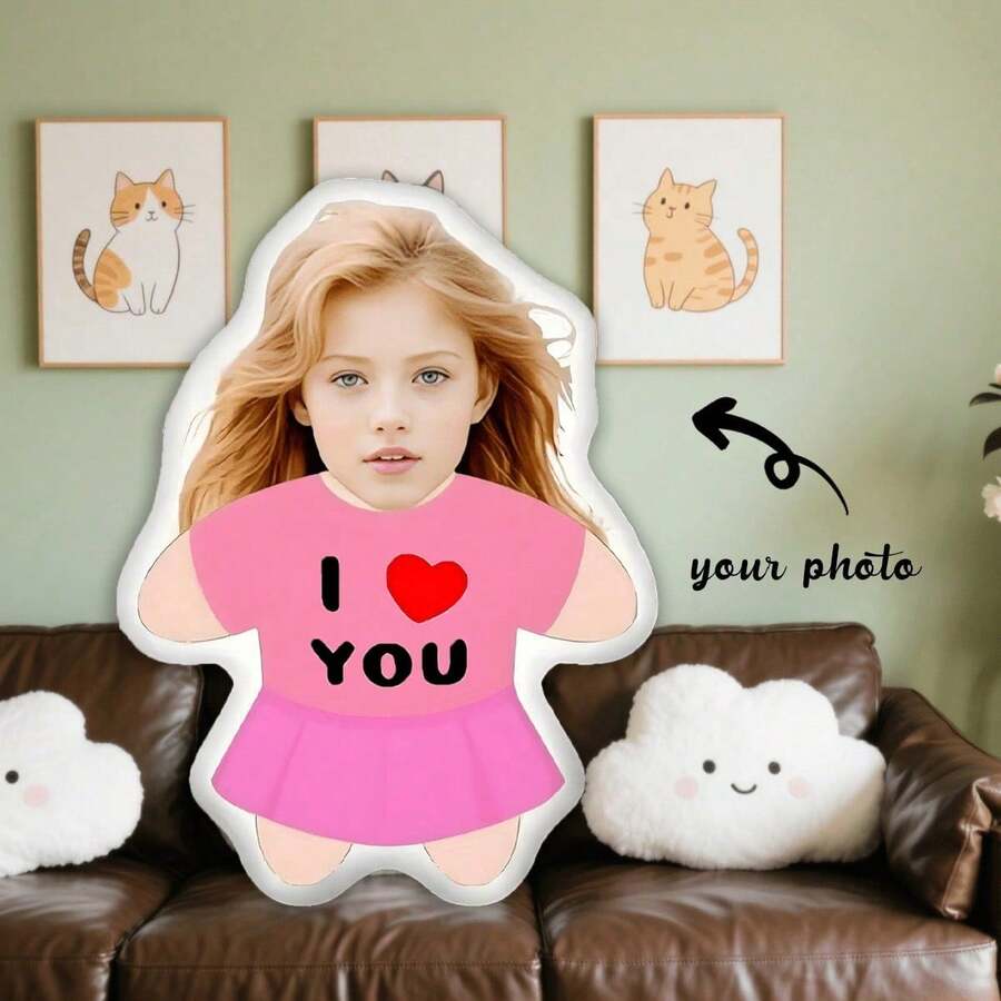Personalized Face Pillow, Pink Dress, "I Love You" Custom Throw Pillow, Unique And Fun. Suitable For Father's Day, Mother's Day, Halloween, Christmas, Christmas Eve, Valentine's Day, Birthday, Anniversary, Thanksgiving And Other Occasions.