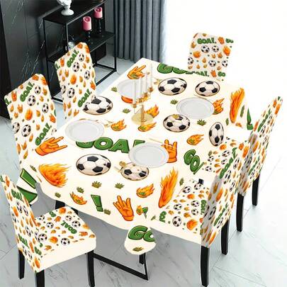 1/4/5/6/7/36pcs 2026 World Cup, Football Pattern Print Chair Cover/Seat Cushion Set, Suitable For Indoor Home, Restaurant, Hotel, Ideal Choice For Modern Daily Decor. Tablecloth Fits Square Dining Table, Elastic Chair Cover Is Washable.