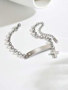 1 pieza Brazalete curvo de acero inoxidable minimalista y de moda, accesorio elegante y versátil adecuado para uso diario y vacaciones - Pulsera - Ver 5