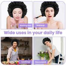 1 chiếc mũ ngủ satin nam - Mũ mềm mại chăm sóc tóc, thiết kế vành rộng, thích hợp sử dụng ban đêm và hàng ngày, màu đen in trắng, mũ ngủ chuyên dụng, mùa hè, bãi biển, kỳ nghỉ - màu đen - Xem 5