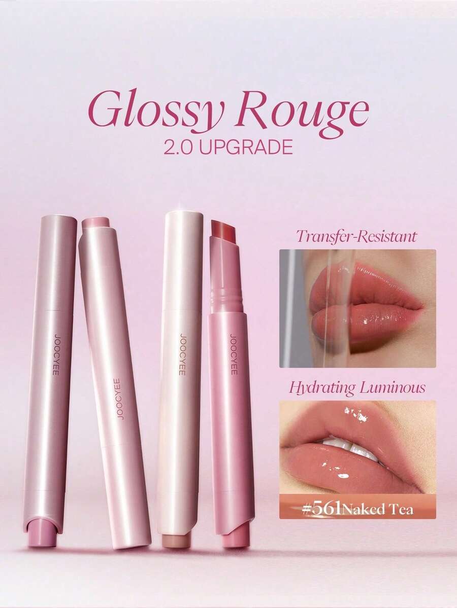 JOOCYEE GLOSSY ROUGE 2.0 MISE À NIVEAU Maquillage radieux à l'aspect miroir résistant au transfert, brillant à lèvres non collant et hydratant, look naturel sans maquillage, longue tenue, anti-taches - #561Naked Tea - Voir 1