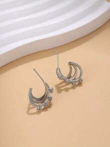 Cubic Zirconia Decor Stud Earrings - 銀色 - 查看 7