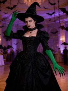 3件套成人巫师服装配饰，万圣节派对角色扮演套装，包括巫师帽和绿色爪手套 - 彩色 - 查看 3