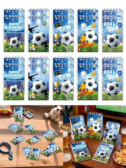 10pcs-Blue Soccer Mini Notebooks,Football Coil Notebooks,Sports Party Favors, Spiral Mini Diaries, Notebooks, Good Gift Bag Fillers, Suitable For Birthday Party Gifts,Ack-To-School Stationery Supplies