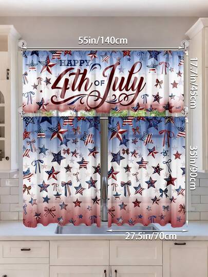Juego de cortinas de cocina para el 4 de julio, cortinas cortas con estrellas patrióticas y degradado de la bandera estadounidense, adecuadas para la decoración de ventanas de cocina y baño