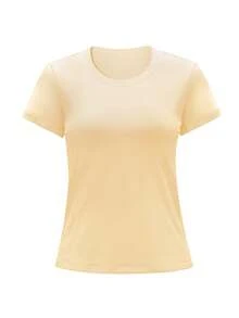 CAMEL CROWN Áo thun nữ cổ tròn tay ngắn, chất liệu cotton thoáng khí, thích hợp mặc lót trong mùa hè. - Phô mai trái cây màu vàng - Xem 4