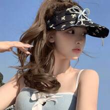 French Style Bow Visor Hat | Sweet Girl Sun Protection Cap For High Ponytail - Đen và trắng - Xem 3