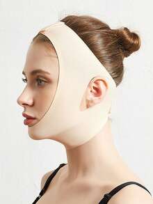 1pc Women's V-Shaped Face Mask Band - Facial Bandage, Suitable For Home/Sleep/Sports/Yoga And More Occasions. - Beige - View 3