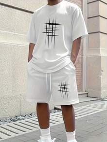 NUDEA Men's Short Sleeve + Casual Sportswear Set, Black Grid Pattern, Stylish And Full Of Energy. A Vibe With An Urban Casual Feel, Breathable Soft Summer Wear Featuring Drawstring Shorts And Pockets Men 2 Piece Set Summer Outfits - White Set - 查看 6