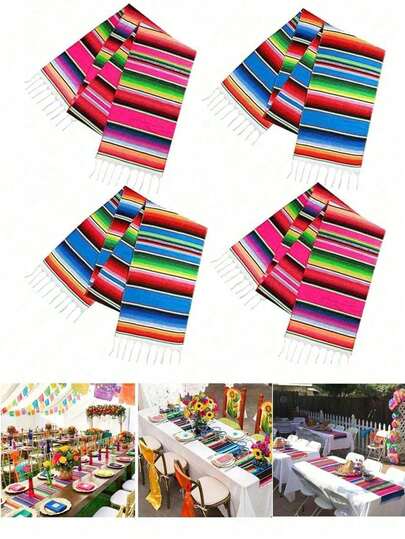 1 bộ trang trí tiệc kiểu Mexico, khăn trải bàn cầu vồng, khăn trải bàn kẻ sọc nhiều màu sắc, trang trí kiểu Mexico, tiệc sinh nhật bé, tiệc theo chủ đề bé, tiệc sinh nhật bé.