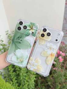 1 pieza Funda de teléfono transparente de TPU con patrón de flor de lirio blanco, compatible con iPhone XS/XS Max/XR/11 12 13 14 15 16 Pro/17/Pro Max/14 15 16 Plus, puede sostener tarjetas y fotos, ideal para regalos de vacaciones y regalos del Día de la Madre en primavera - transparente 4 - Ver 3
