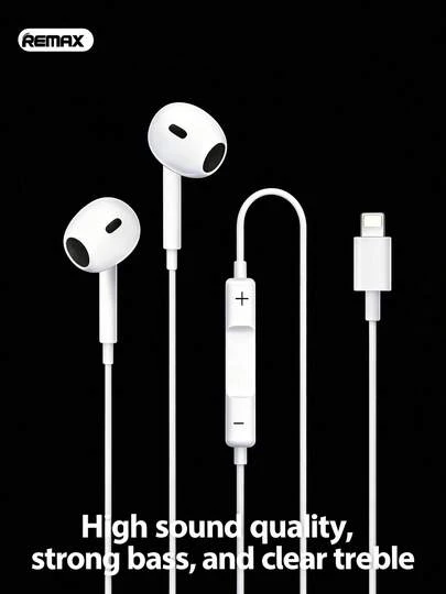 REMAX Wired Music Headphones, Lightning Interface, HiFi Stereo Sound Quality, Comfortable Fit, 13mm High-Fidelity Dynamic Driver, Compatible With IPhone 7/8/X/XS/XR/11/12/13/14 And SE, Pro, And Pro Max Models.