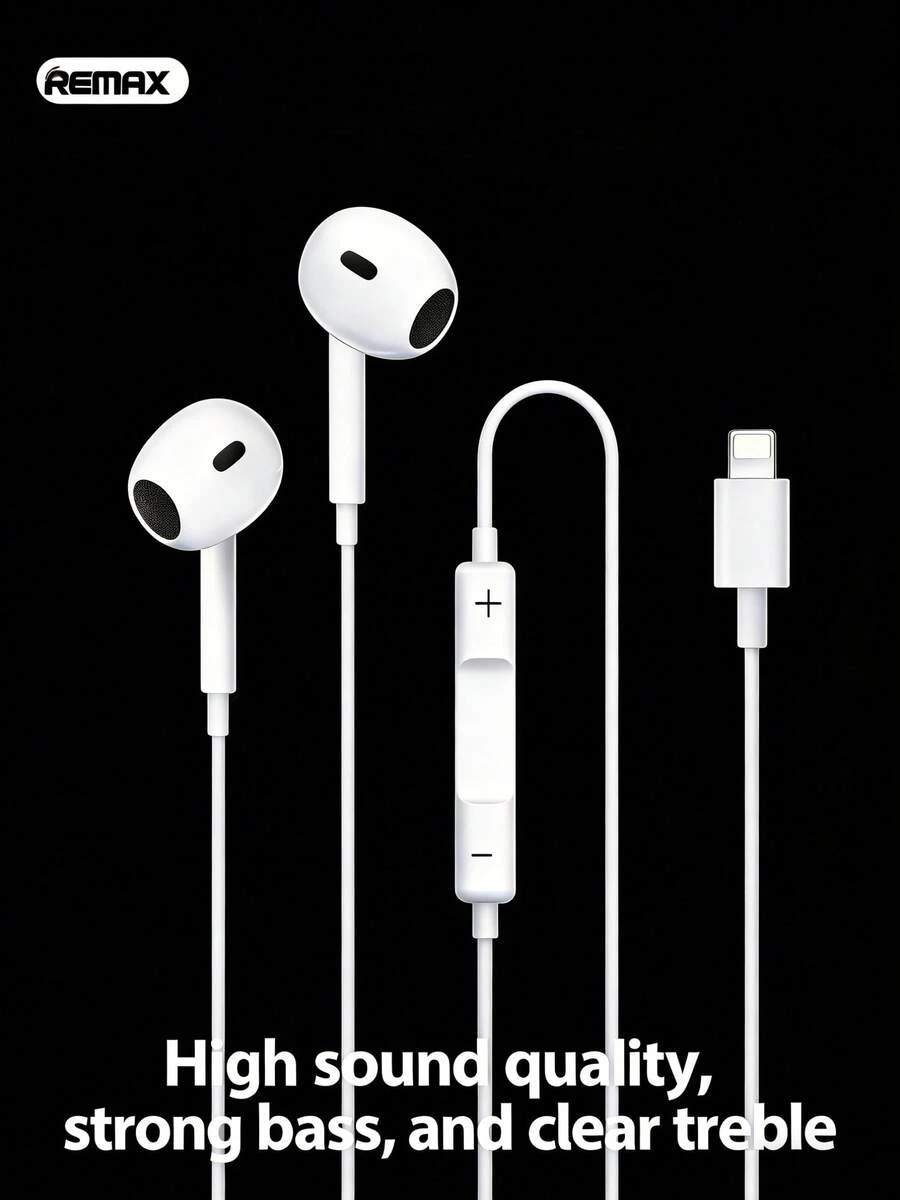 REMAX 有線音樂耳機 ，Lightning接口，HiFi立體聲音響質，舒適佩戴，13mm高保真動圈 ，適用於 iPhone 7/8/X/XS/XR/11/12/13/14 及SE、Pro、Pro Max 機型 - 查看 1