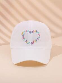 Gorra de béisbol con bordado de corazón para niñas, sombrero ajustable de protección solar para uso diario y vacaciones, verano - 1PC - Ver 2
