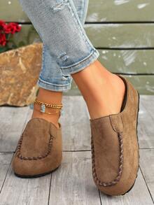 2026 Spring New Thick Sole Mule Sandals, Closed Toe Slip-On Retro Women Slippers - Camel - View 6