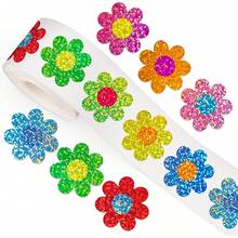 500PCS Spring Flower Sticker Roll Holographic Seal Stickers Sparkling Colorful Chrysanthemum Self Adhesive Stickers For Birthday, Holiday, Envelope, Magazine Decoration - Color - View 2