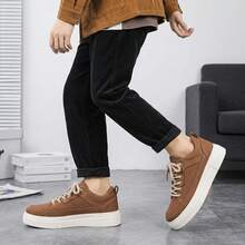 Tenis de hombre zapatos para hombre casuales de lona con cordones gruesos y diseño de costura, zapatillas urbanas de moda con suela de goma gruesa antideslizante, calzado cómodo y transpirable con plataforma ligera, tenis de estilo retro versátiles para diario, zapatos resistentes al desgaste y suaves. - Marrón - Ver 4