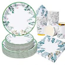 Bộ đồ dùng ăn uống dùng một lần họa tiết lá xanh, đĩa tiệc 7/9 inch, đĩa giấy, cốc, khăn ăn dùng một lần, thích hợp cho các dịp lễ, đám cưới, lễ đính hôn, sinh nhật, tiệc tùng, lễ kỷ niệm. - Nhiều màu - Xem 5