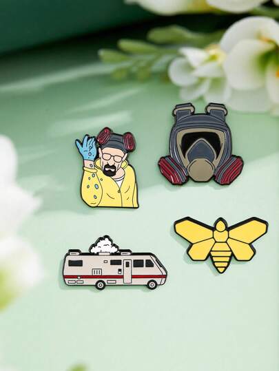 1/4 piezas Broche de estilo hardcore, máscara de gas icónica, diseños de furgoneta de camping y abeja con alto reconocimiento, inyecta escenas clásicas en atuendos diarios, fácilmente se convierten en regalos destacados para madre, padre, graduación y maestro