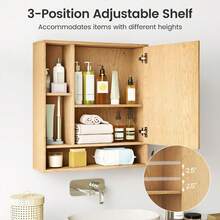 Wall Mounted Bathroom Cabinet With Mirror Single Door 3-Position Adjustable Shelf Hidden And Open Storage For The Bathroom, Living Room Or Entryway - 自然的 - 查看 10