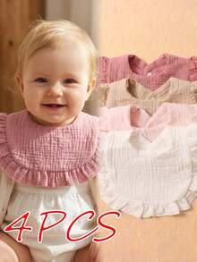 4pcs Candy Color Cotton Gauze Baby Bibs Set, Suitable For Daily Use In All Seasons - Multicolor - View 11