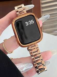 Dây đeo đồng hồ nữ cao cấp màu vàng hồng bằng kim loại, tương thích với Apple Watch 46mm 38mm 40mm 41mm 42mm 44mm 45mm 49mm. Tương thích với Series 11 10 9 8 7 6 5 4 3 2 1 SE Ultra 2. Phụ kiện dây đeo đồng hồ thông minh. - Hoa hồng vàng - Xem 2