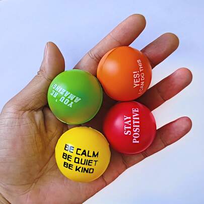4CM 6 Pcs Different Color Hand Grip Balls With Inspirational Words Printed Hand Palm Muscle Training Grip Strengthener