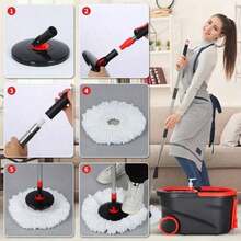 Rotating Mop And Bucket, Equipped With 3 Microfiber Heads, Stainless Steel Handle, Suitable For Both Dry And Wet Cleaning In Homes And Offices - Black and Red - View 8