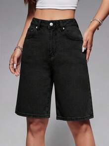 Women Jorts Baggy Jeans Jorts Outfits Mid-Low Waisted Denim Y2K Shorts Summer Hot Short Pants Streetwear - màu đen - Xem 4
