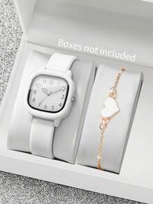 2 piezas Conjunto de relojes de cuarzo cuadrados minimalistas elegantes con pulsera con forma de corazón romántica, adecuado para regalos de cumpleaños/fiestas de mujeres, de vuelta a la escuela/temporada de graduación, decoración de fiestas/vacaciones, celebraciones familiares, uso diario, regalos para amigos, regalos del Día de la Madre, regalo ideal de graduación - Multicolor - Ver 14