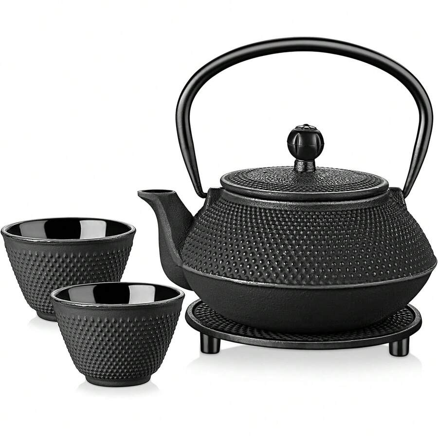 Gr8 Home 5in1 Cast Iron Teapot Set Japanese Tetsubin 800ml Kettle Cups Tea Set - Black - View 1