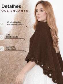 Women's Poncho Knitted Coat Cape Elegant Blouse Winter Warm Marrie Knit - 鏽棕色 - 查看 2