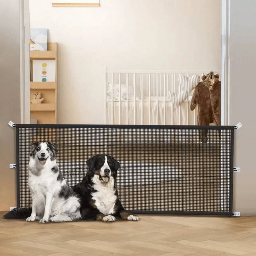 Portable Foldable Pet Dog Barrier Net, No Drill Needed For Installation, Adjustable Pet Gate Suitable For Stairs, Doorways, Hallways, Porches, Yards And Indoor Use - Black - View 1