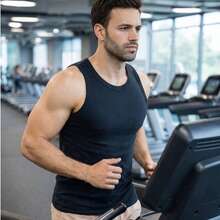 Men's American Ribbed Cotton Tank Top For Gym - 3 Black - View 5